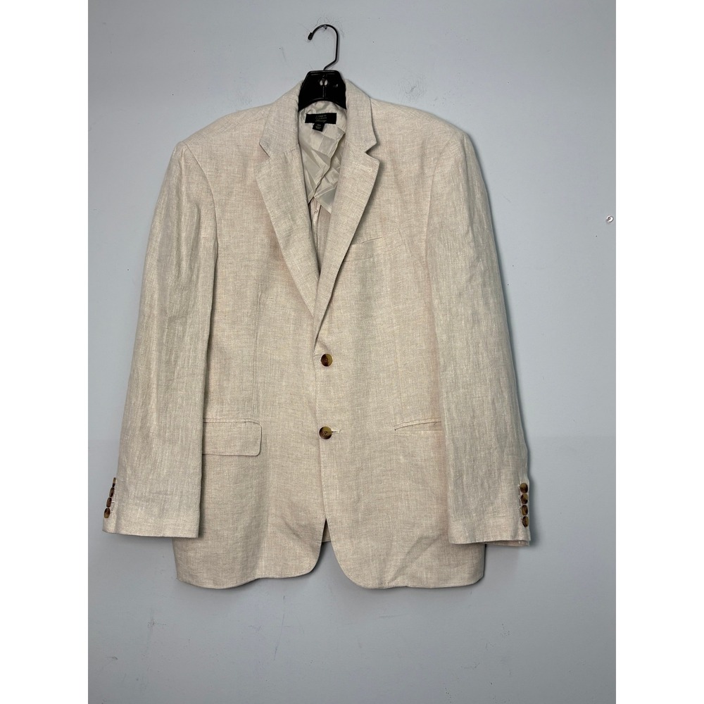 Club Room Luxury Mens Beige 100% Linen Two Button Blazer Sport Coat Large FA21